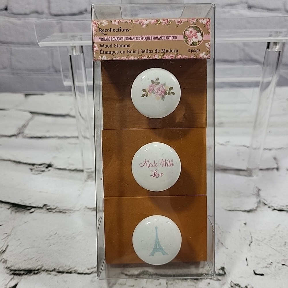 Recollections Vintage Romance Set Wood Handled Stamps Box‎ Of 3 NEW